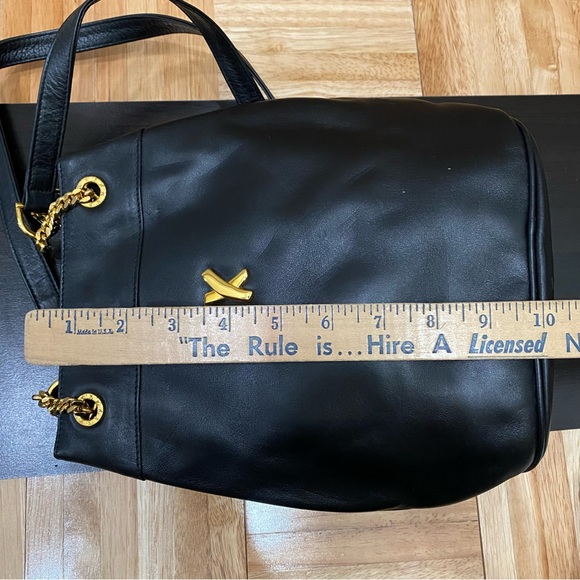 Vintage PALOMA PICASSO Italian Black Leather Gold Chain Handle Shoulder Bag - Picture 9 of 16
